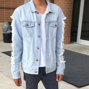 Light Blue Distressed Men Jean Jacket